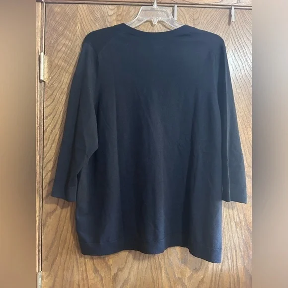 Lands’ End 2X black v-neck button up 3/4 sleeve cardigan with logo NWT - Picture 3 of 3